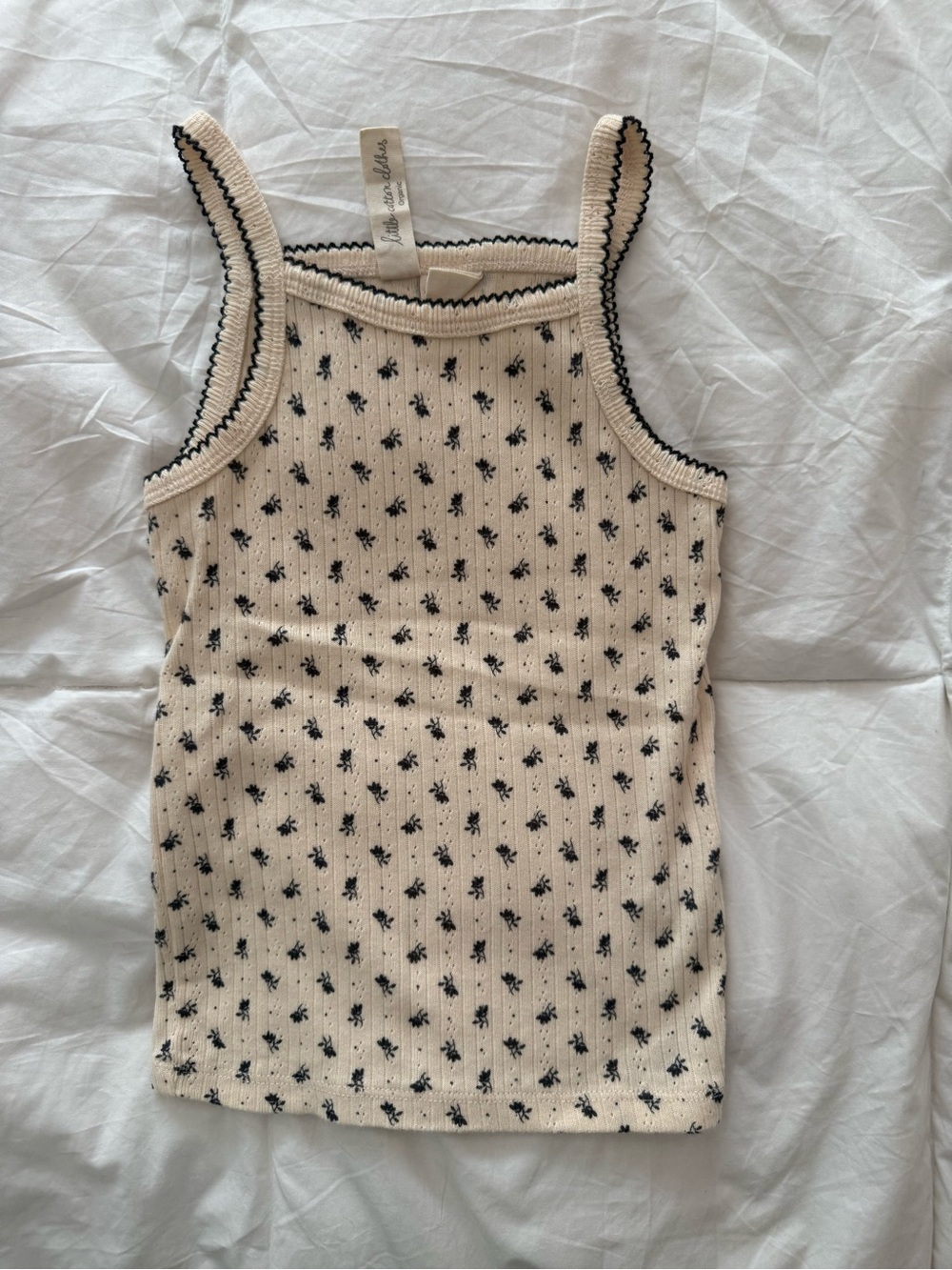 Ribbed Cream Tank with Black Floral Trim